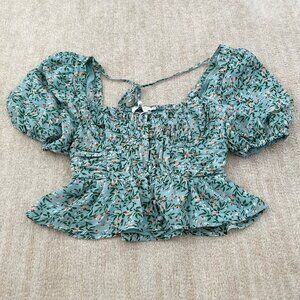 FLAWED ASTR The Label Corset Floral Puff Sleeve Crop Top XS